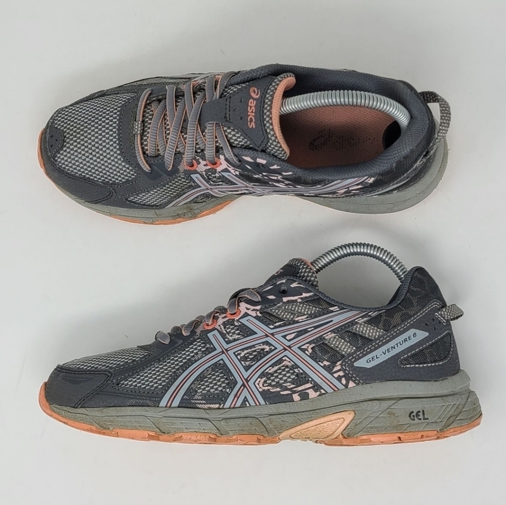Asics Womens Gel Venture 6 T7G6N Gray Pink Running Shoes Lace Up Low Top Size 8